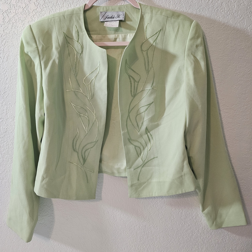 Jackie K. Vintage Women's Light Green Embroidered Floral Blazer Jacket Size 9/10